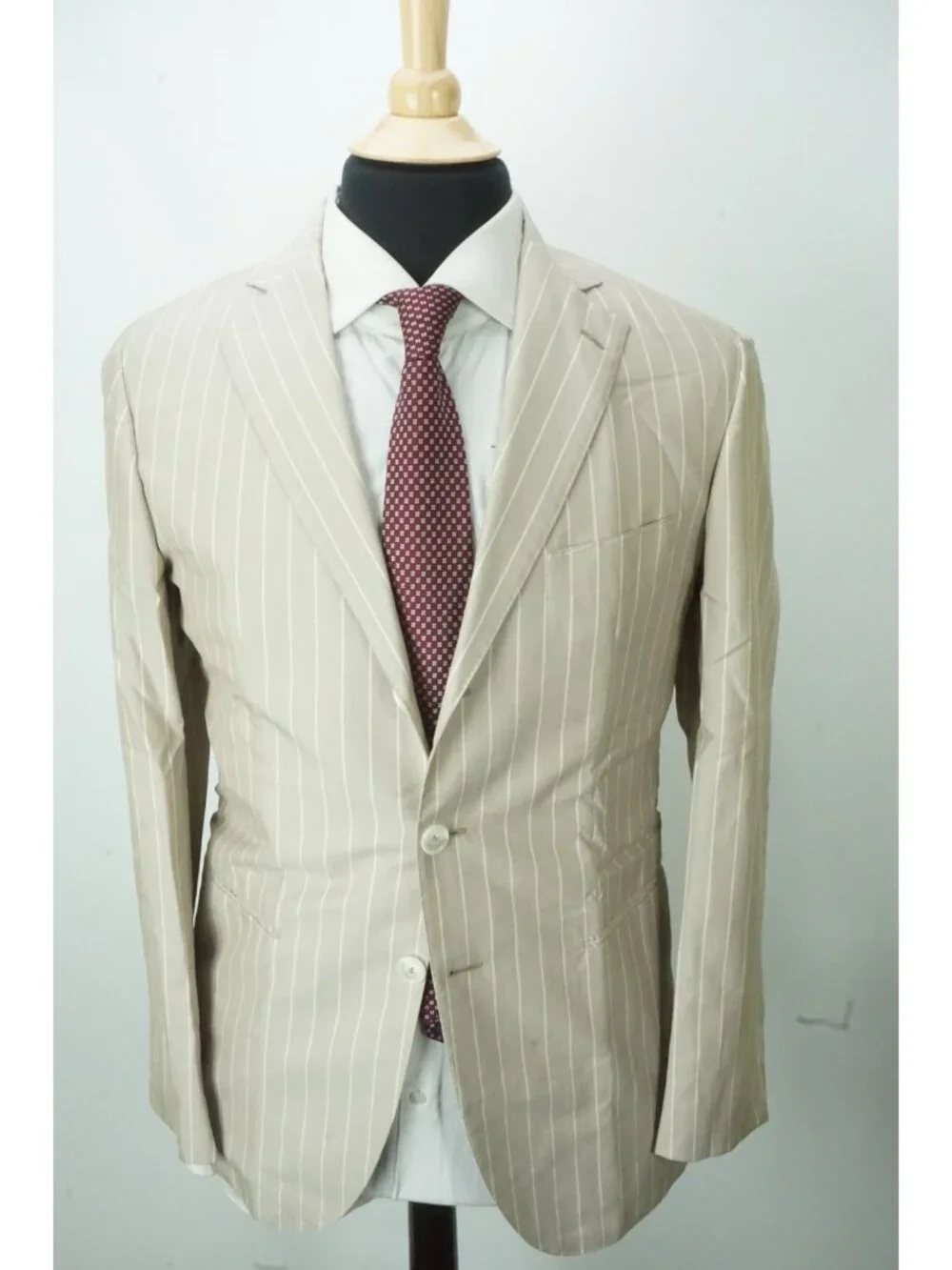 Patos Sartoria x Zegna Silk Skin Beige Striped 2 Pc Suit Jacket Pants 48 EU NEW